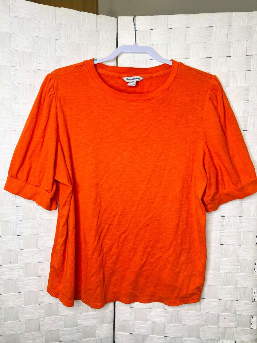 Tommy Bahama Orange Puff Sleeve Cotton Knit Top Size Large